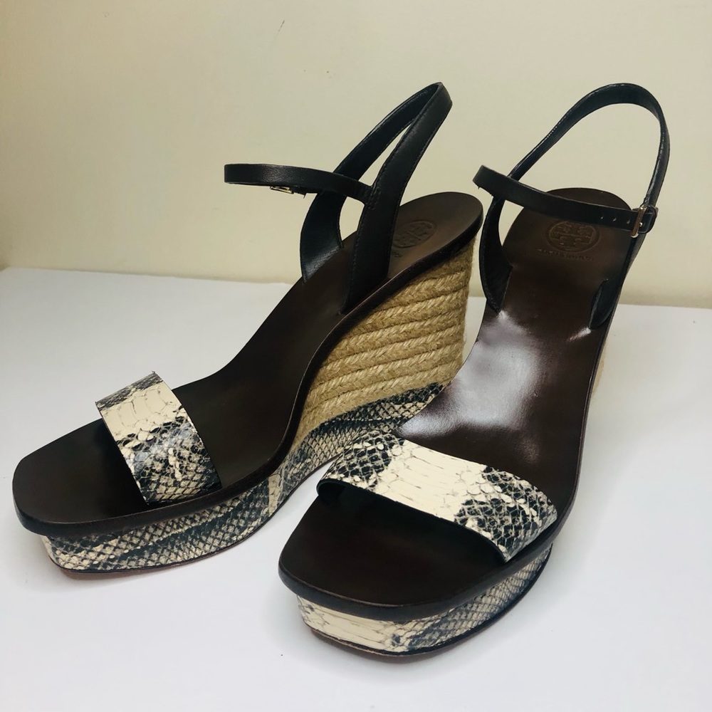 Tory Burch Black and Cream Wedge Heels
